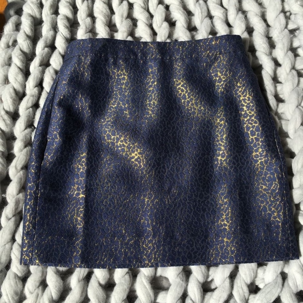 New JCrew Factory Navy Leopard Mini Skirt Size 2 - Picture 2 of 3